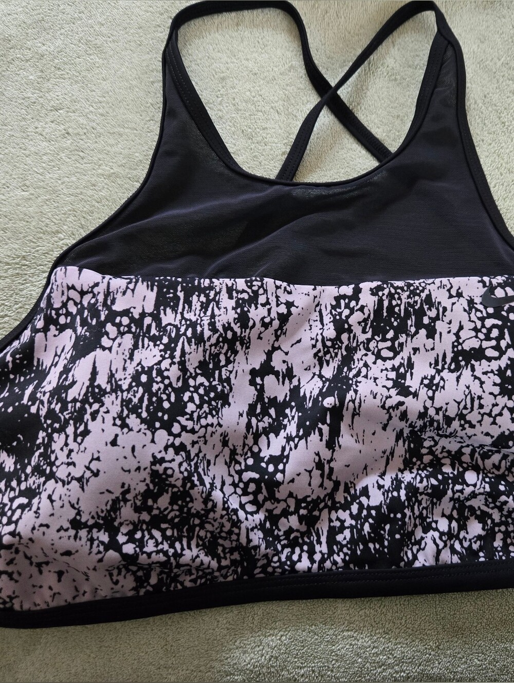 Nike Women Black & Gray Printed Sports Bikini Top